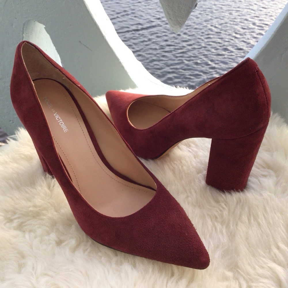 Pour La Victoire Suede Leather Celina Pumps Heels in Deep Cherry Size 7 1/2 - Picture 4 of 16